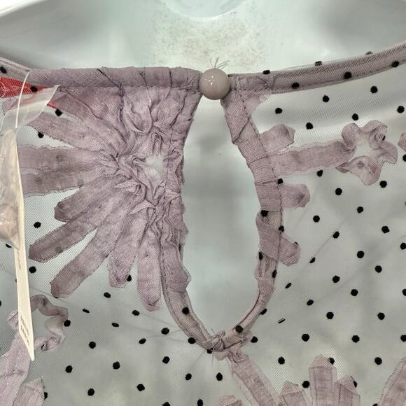 Anthropologie Eva Franco Purple 3D Flower Sheer Puff Sleeve Top sz XS NEW Tags - Picture 12 of 15